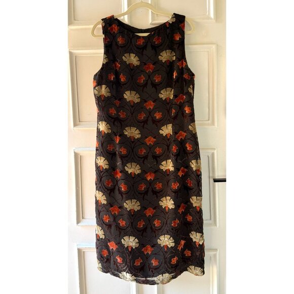 Maggy London Burnout Velvet Dress Sz 14 Floral Sheath Vintage 1990s Party Style - Picture 1 of 12